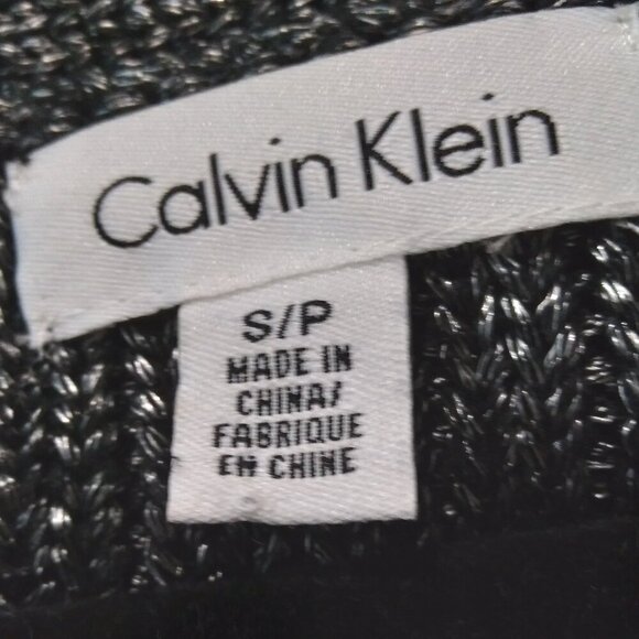 Black & Silver Metallic Knit Long Boat Neck Pullover Sweater Zip Detail Sz S/P - Picture 6 of 9